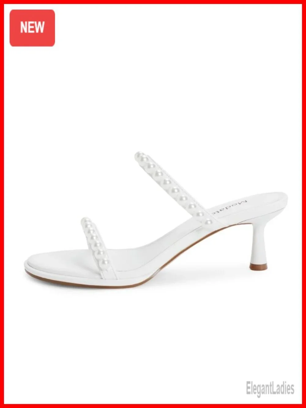 Kitten Heel Two Strap Sandals Faux Leather Round Toe Slip On Heels for Wedding
